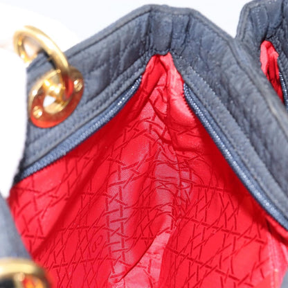 Dior Christian Dior Canage Hand Bag Nylon Navy Gold Authentic gh1098
