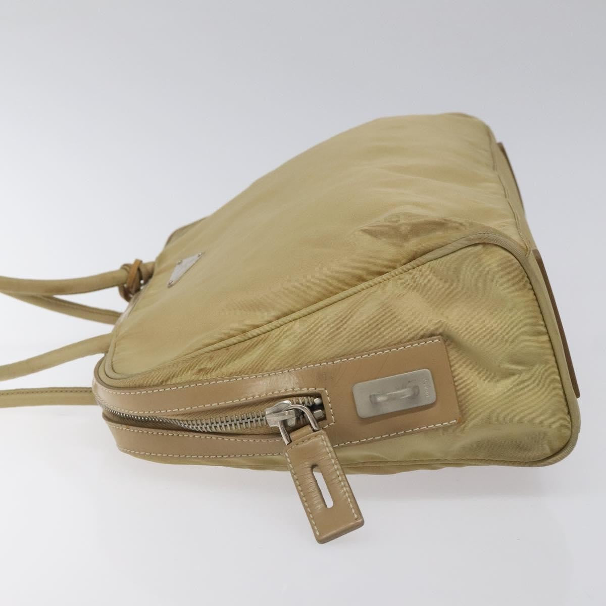 Prada PRADA Hand Bag Nylon Beige Silver Authentic EC680
