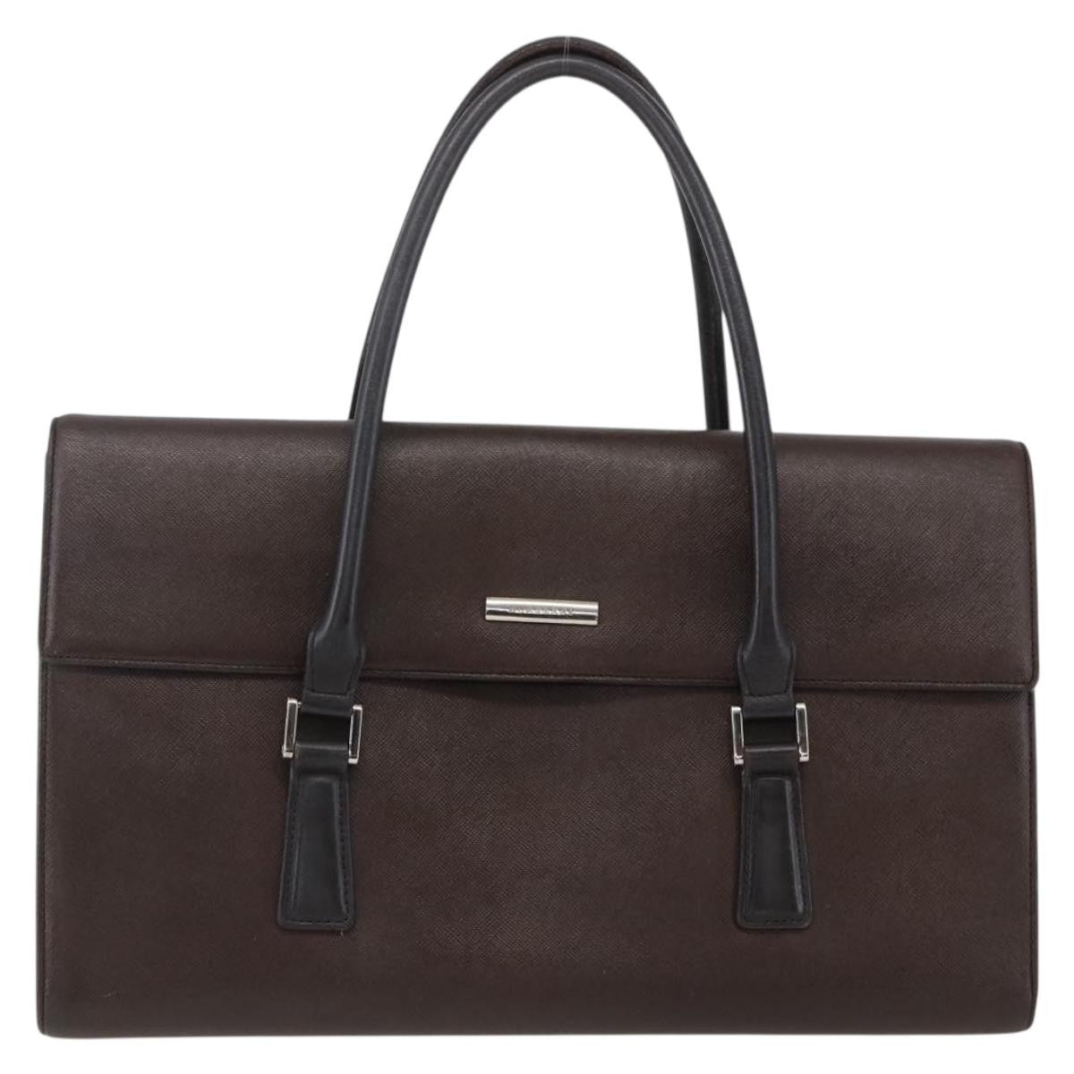 Burberry BURBERRY Hand Bag Leather Brown Silver Authentic BA10747