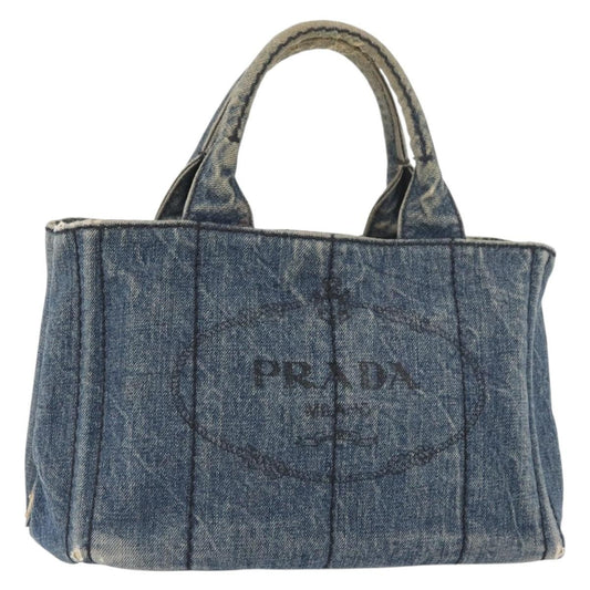 Prada PRADA Canapa PM Hand Bag Denim Blue Gold Authentic bs34435