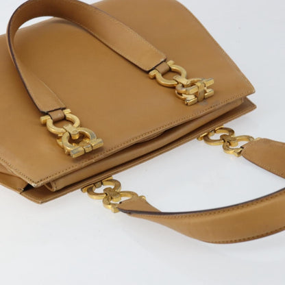 Salvatore Ferragamo Salvatore Ferragamo Gancini Hand Bag Leather Beige Gold Authentic 154675