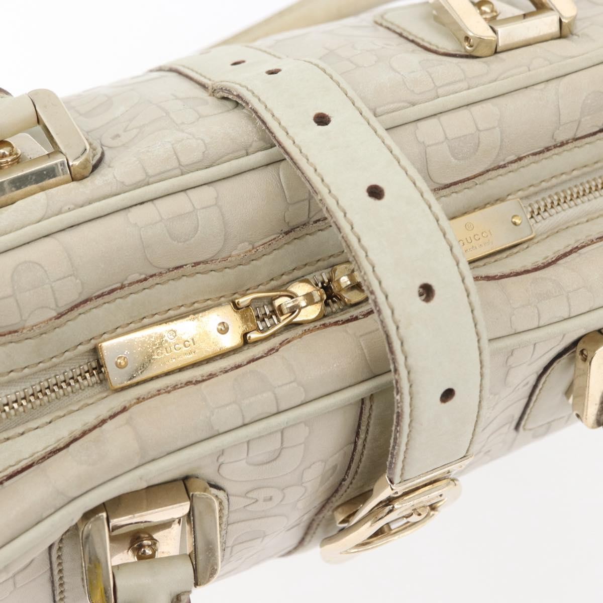 Gucci GUCCI Horsebit Hand Bag Leather White Gold 145770 Authentic bs34368