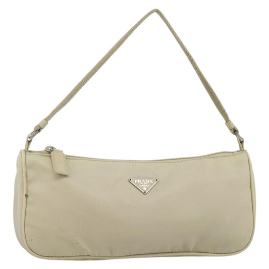 Prada PRADA Accessory Pouch Nylon Beige Silver Authentic BAZ860A Bag