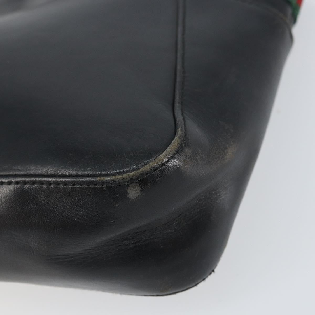 Gucci GUCCI Web Sherry Line Hand Bag Leather Black Silver 73984 Authentic 158386