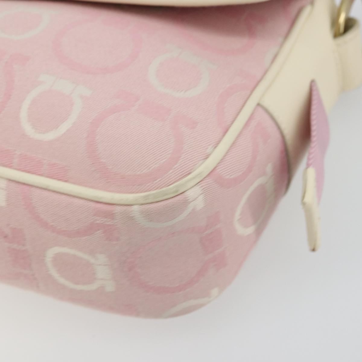 Salvatore Ferragamo Salvatore Ferragamo Gancini Shoulder Bag Canvas Pink Gold Authentic BA12412
