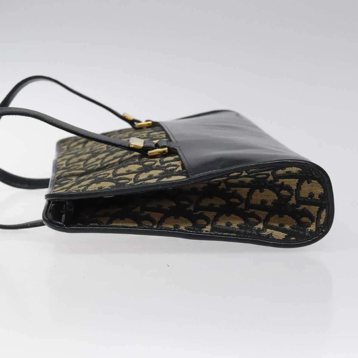 Dior Christian Dior Trotter Canvas Hand Bag Navy Gold Authentic MX415