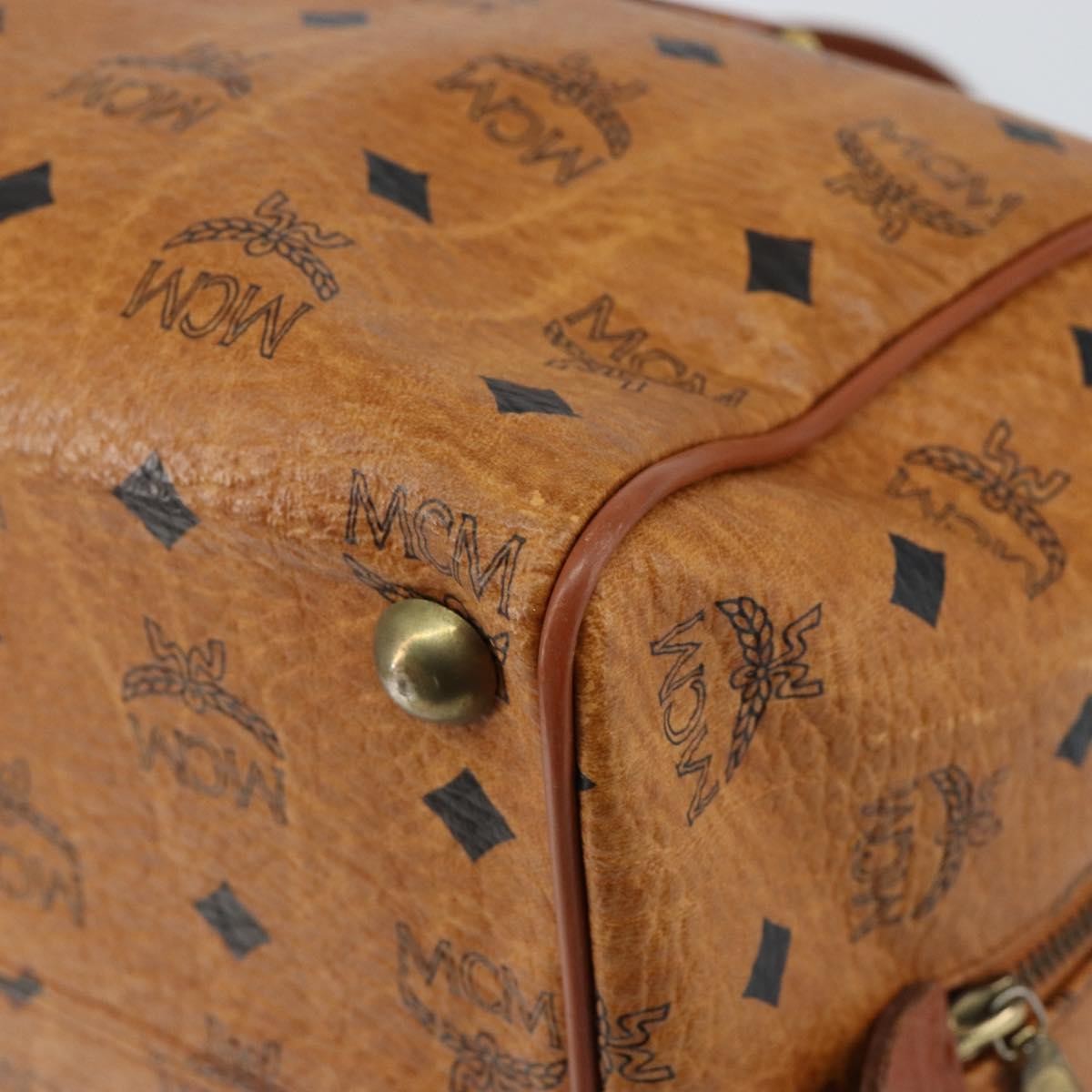 MCM MCM Logogram Vicetos Boston Bag PVC Leather Brown Gold Authentic gh1074