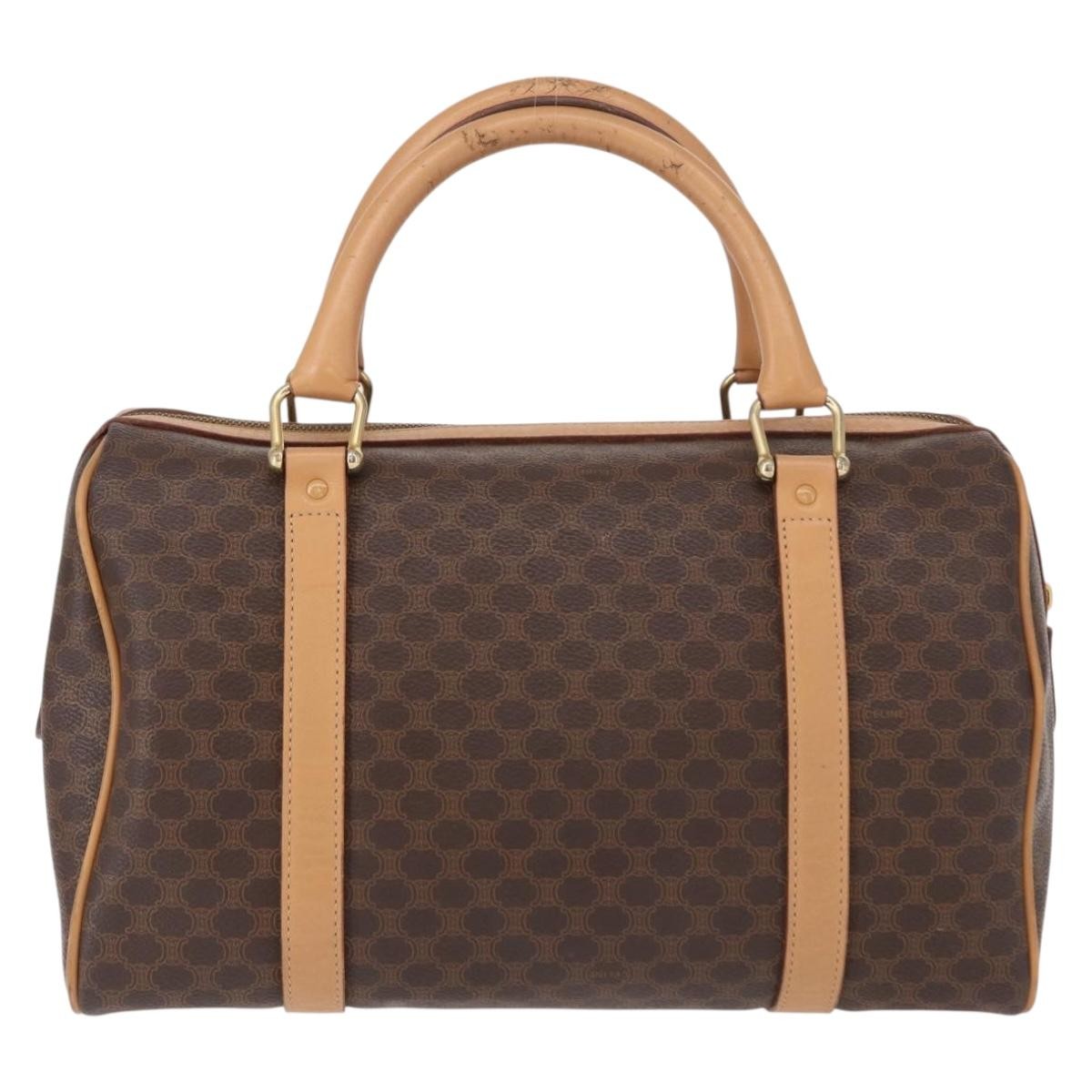 Celine CELINE Macadam Canvas Boston Bag PVC Brown Gold Authentic 152724