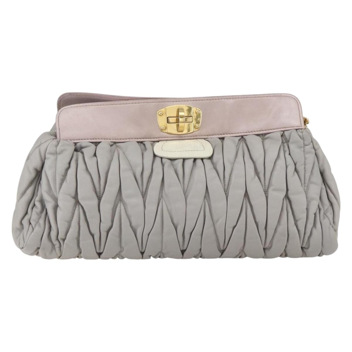 Miu Miu Miu Miu Matelasse Shoulder Bag Leather Gray Gold Authentic 162864
