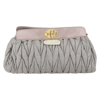 Miu Miu Miu Miu Matelasse Shoulder Bag Leather Gray Gold Authentic 162864