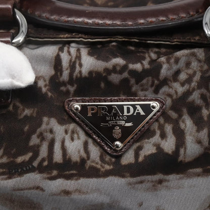 Prada PRADA Hand Bag Nylon 2way Brown Silver Authentic 163076