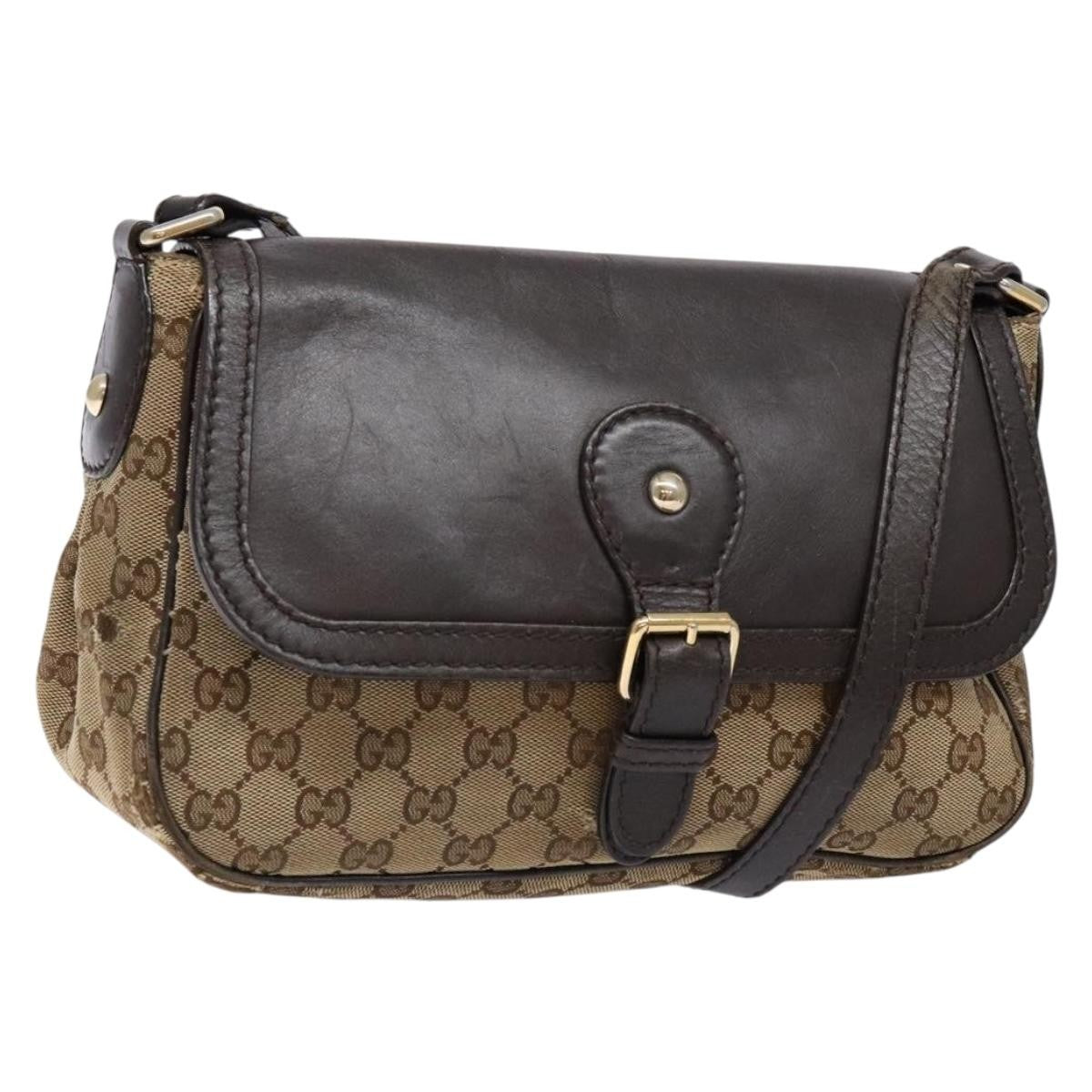 Gucci GUCCI GG Canvas Shoulder Bag Beige Silver Brown 308452 Authentic bs28633