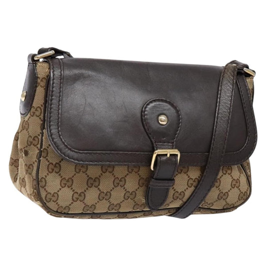 Gucci GUCCI GG Canvas Shoulder Bag Beige Silver Brown 308452 Authentic bs28633