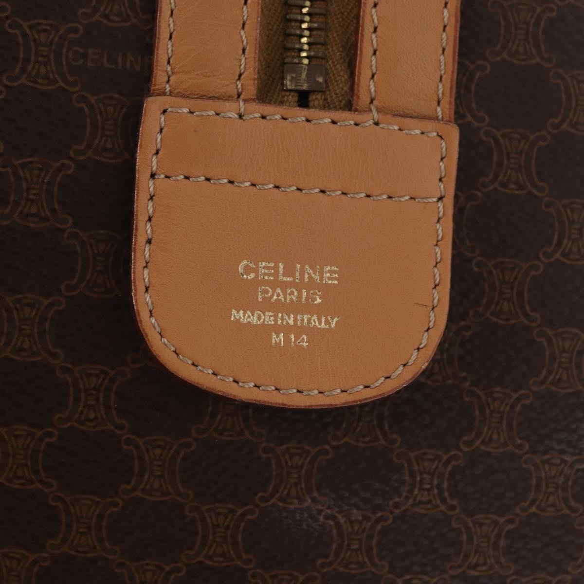 Celine CELINE Macadam Canvas Boston Bag PVC Brown Gold Authentic 152724
