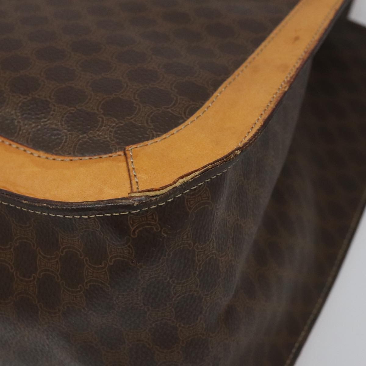 Celine CELINE Macadam Canvas Shoulder Bag PVC Leather Brown Gold Authentic 112747