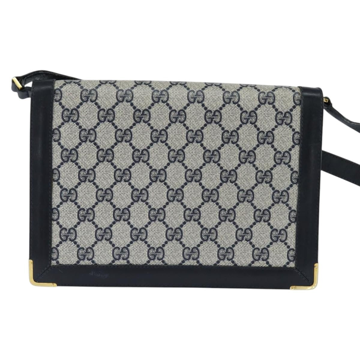 Gucci GUCCI GG Supreme Shoulder Bag PVC Navy Gold Authentic BA7379