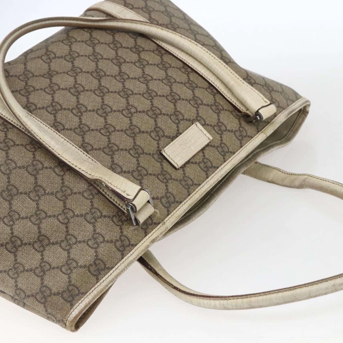 Gucci GUCCI GG Supreme Tote Bag PVC Beige Silver 114595 Authentic BA10796