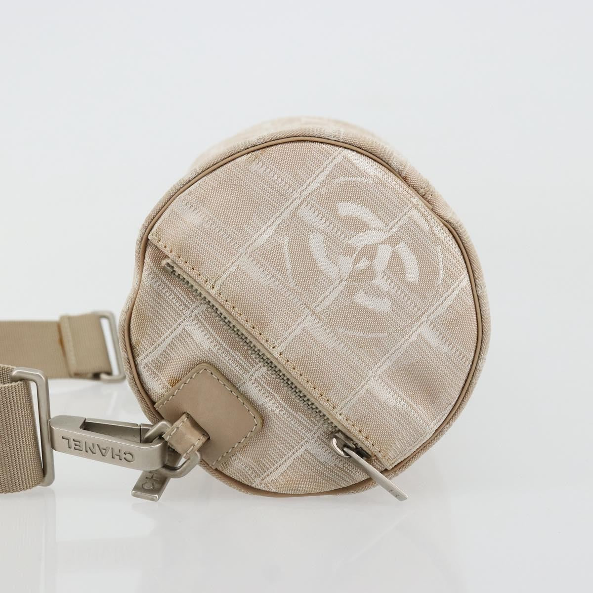 Chanel CHANEL New Travel Line Shoulder Bag Nylon Beige Silver CC Authentic BA12317