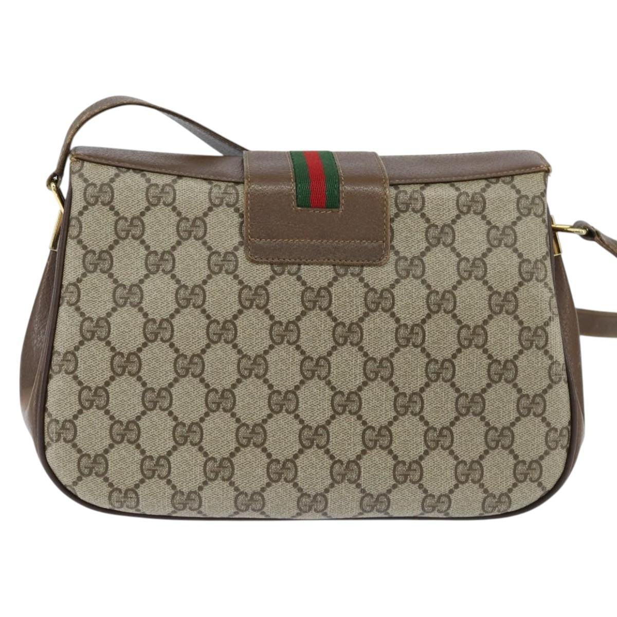 Gucci GUCCI GG Supreme Web Sherry Line Bag PVC Beige Gold 116 02 076 Authentic 148812