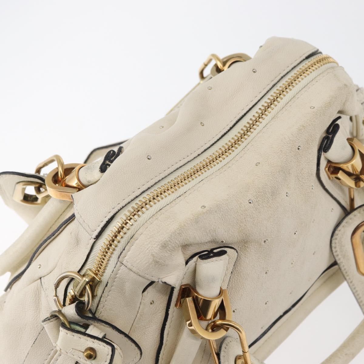 Chloé Chloé Chloe Paraty Hand Bag Leather 2way White Gold Authentic 177045