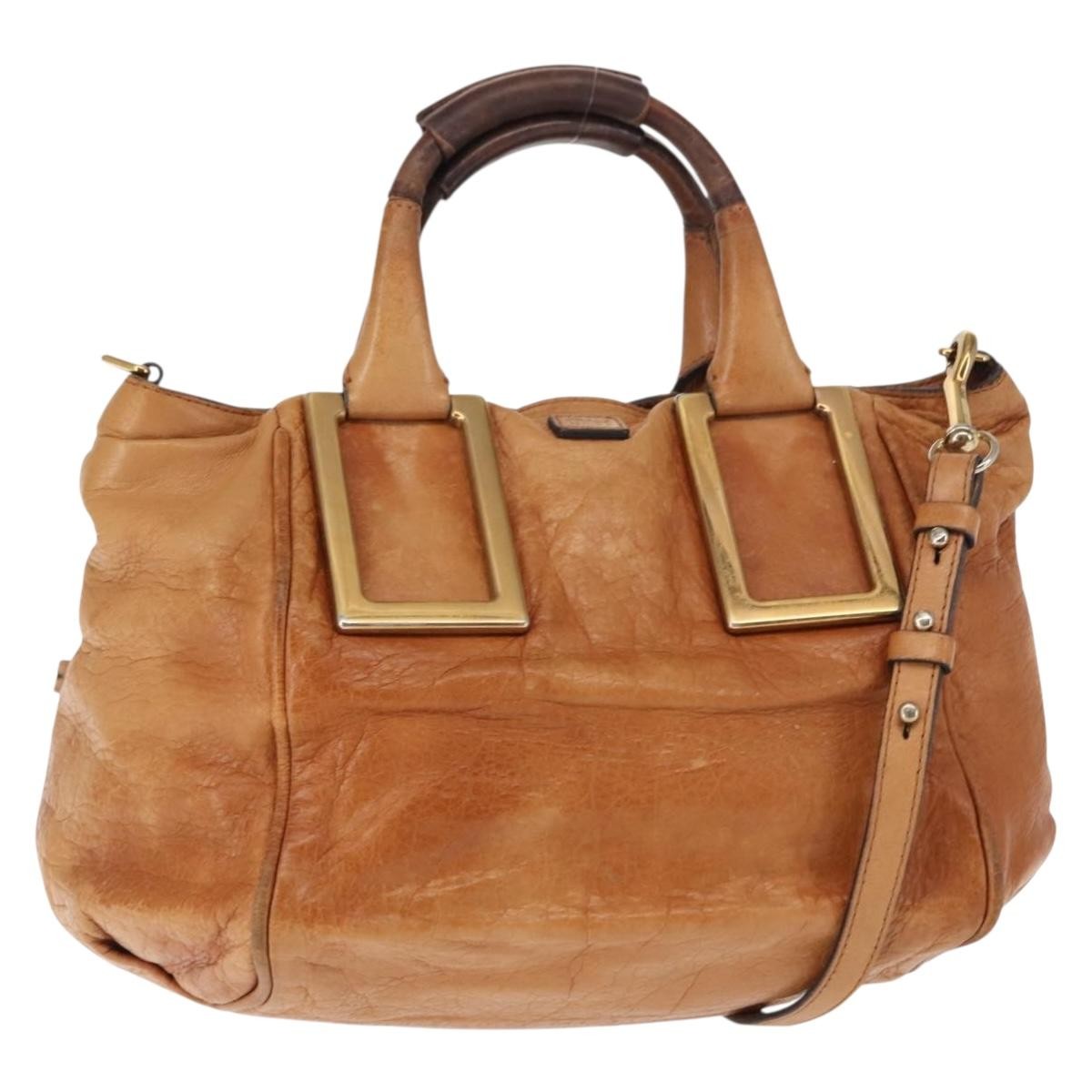 Chloé Chloé Chloe Etel Hand Bag Leather 2way Beige Gold Authentic fm4883