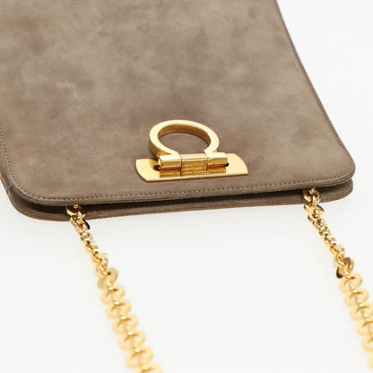 Salvatore Ferragamo Salvatore Ferragamo Gancini Chain Shoulder Bag Suede Gray Gold Authentic 96186