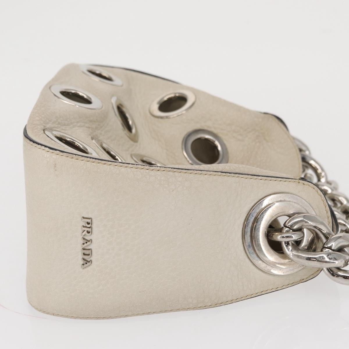 Prada PRADA Grommet Punching Chain Hand Bag Leather Ivory Silver Authentic 165205