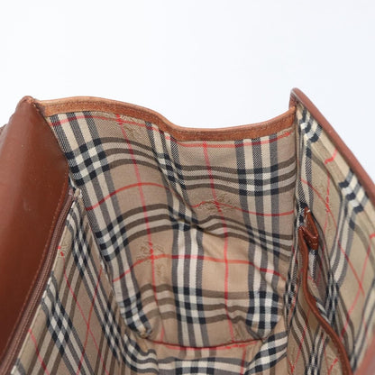 Burberrys Burberrys Nova Check Hand Bag Leather 2way Brown Gold Authentic bs33202