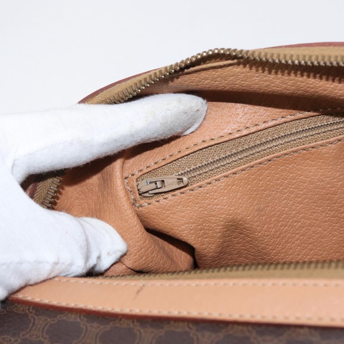 Celine CELINE Macadam Canvas Boston Bag PVC Brown Gold Authentic 152724