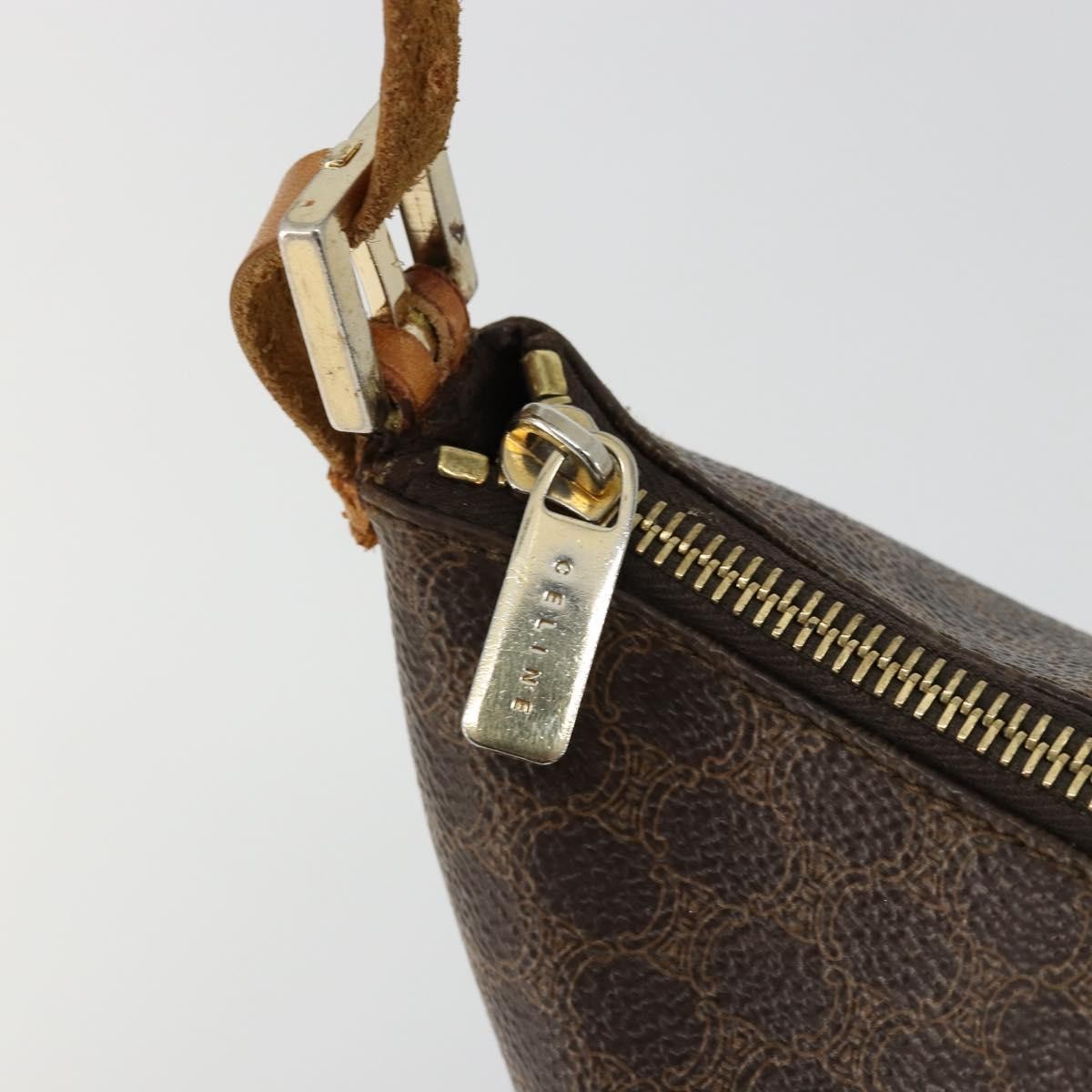 Celine CELINE Macadam Canvas Shoulder Bag PVC Leather Brown Gold Authentic bs34810