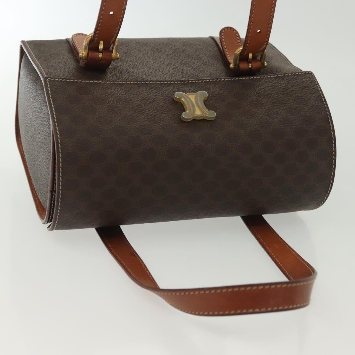 Celine CELINE Macadam Canvas Hand Bag PVC Leather Brown Gold Authentic gh739