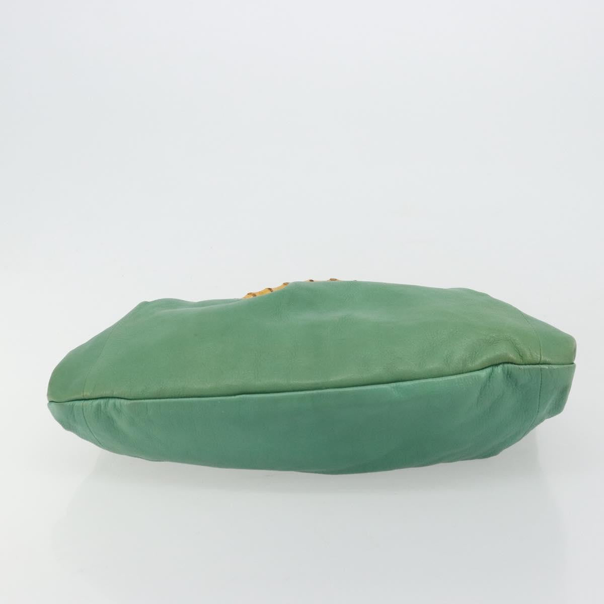Gucci GUCCI Bamboo Shoulder Bag Leather Green Gold 124293 Authentic 180305A