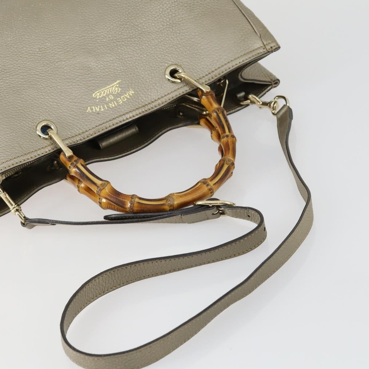 Gucci GUCCI Bamboo Hand Bag Leather 2way Beige Gold 323660 Authentic ka1163