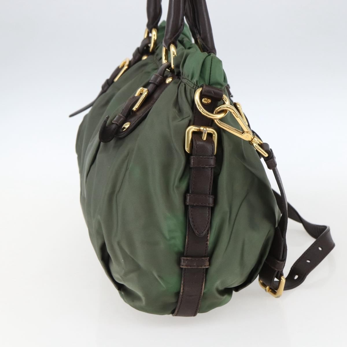 Prada PRADA Hand Bag Nylon 2way Khaki Gold Authentic 170942