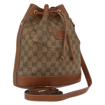 Gucci GUCCI GG Canvas Shoulder Bag Beige Gold Authentic BA10397