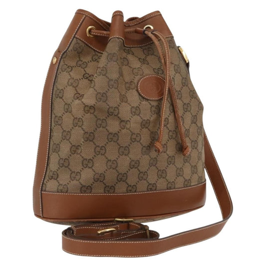 Gucci GUCCI GG Canvas Shoulder Bag Beige Gold Authentic BA10397