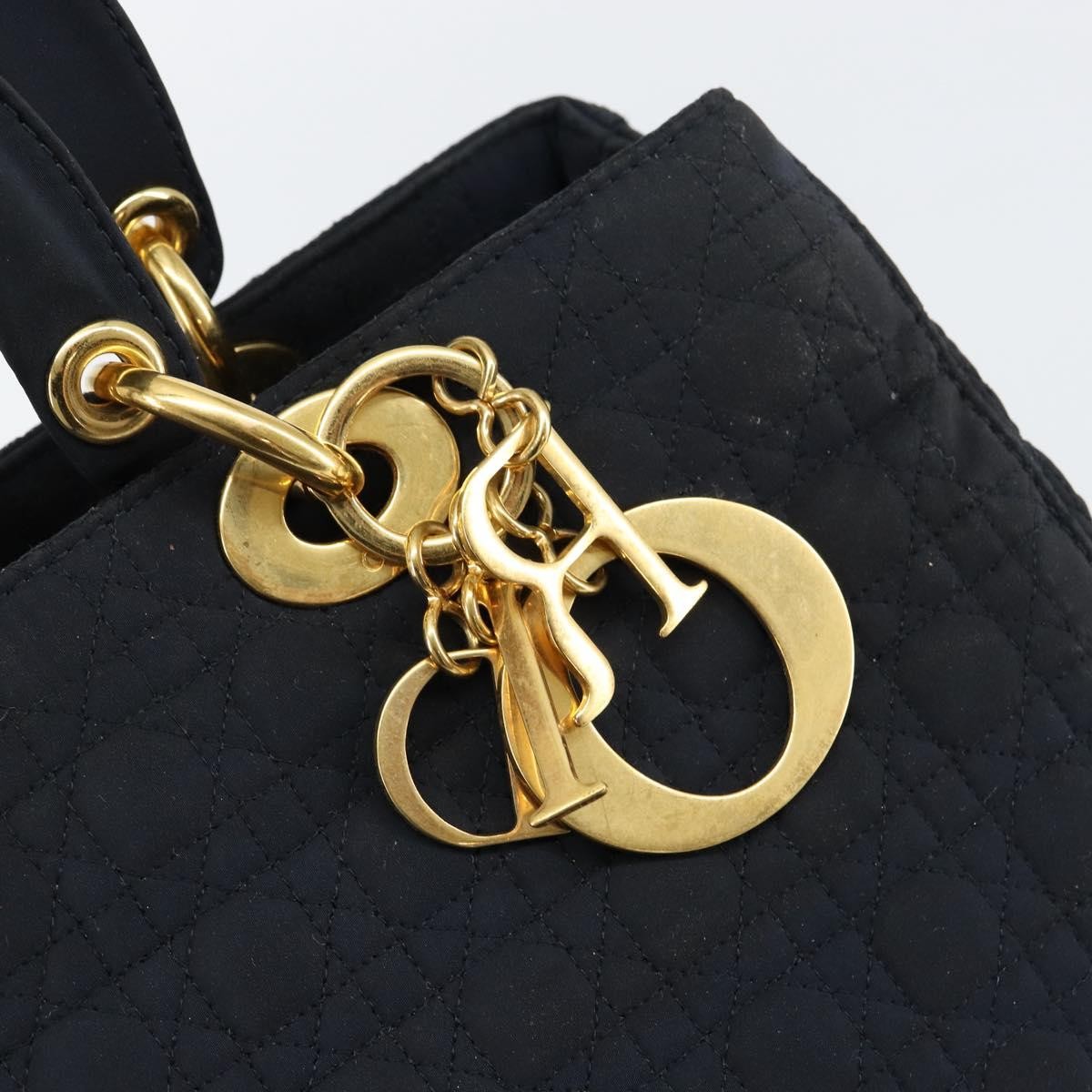 Dior Christian Dior Canage Hand Bag Nylon Navy Gold Authentic gh1098