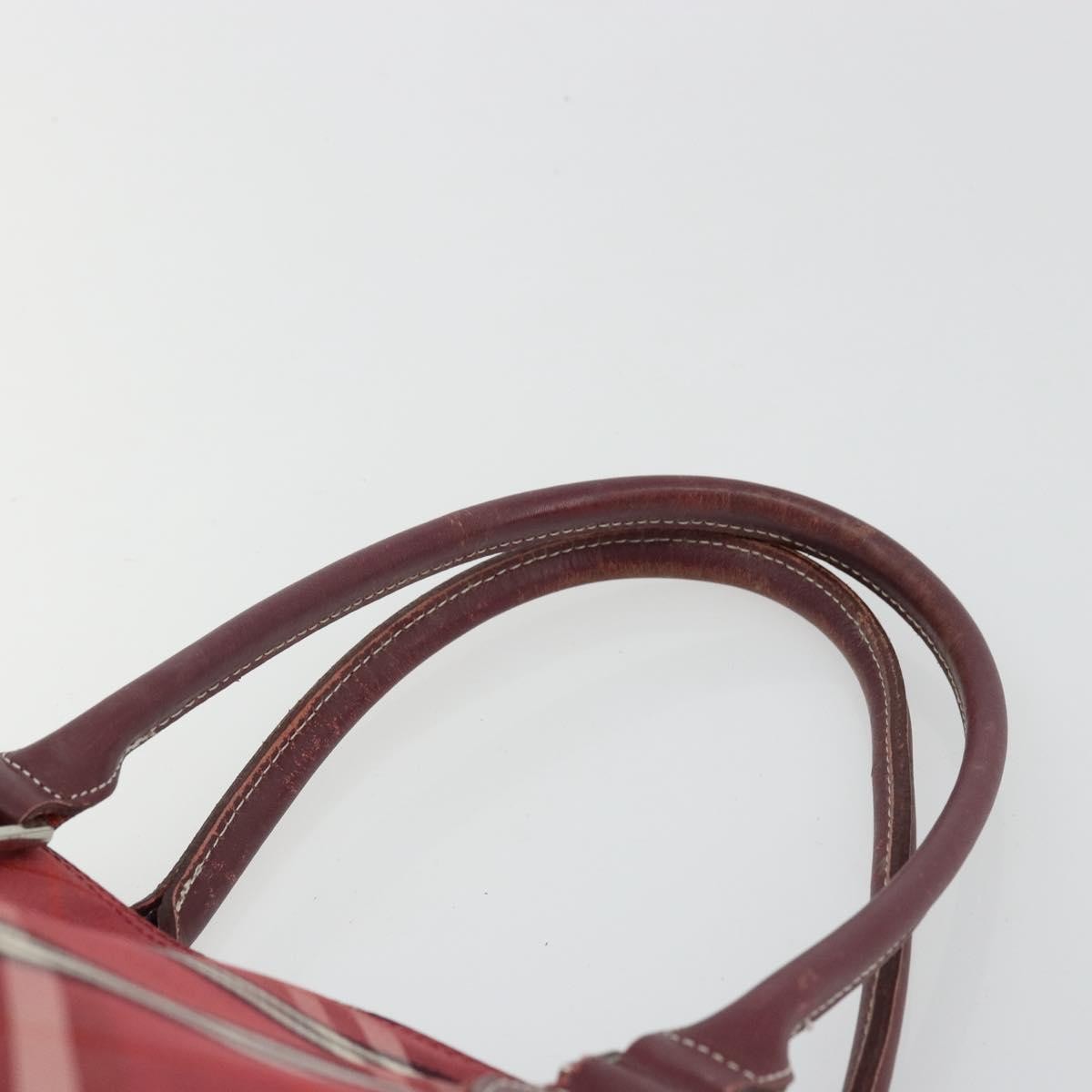 Burberry BURBERRY Nova Check Blue Label Hand Bag Nylon Red Silver Authentic bs34679