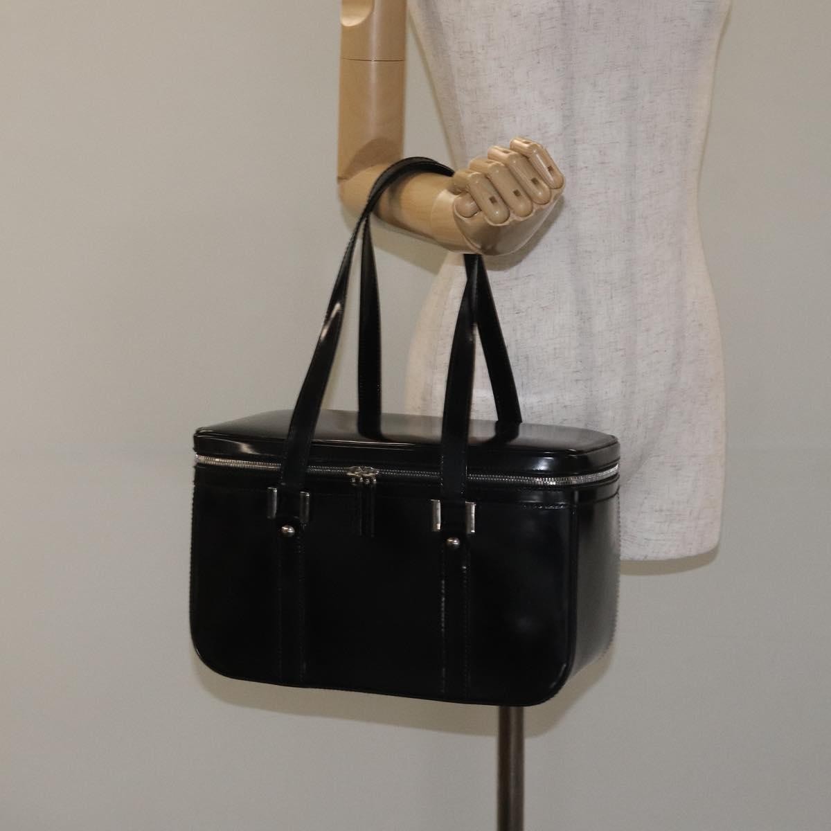 Gucci GUCCI Hand Bag Enamel Black Silver Authentic am8761