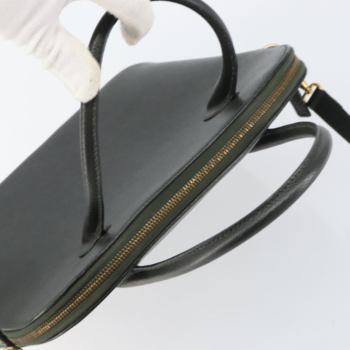 Celine CELINE Hand Bag Leather 2way Green Gold Authentic 161118