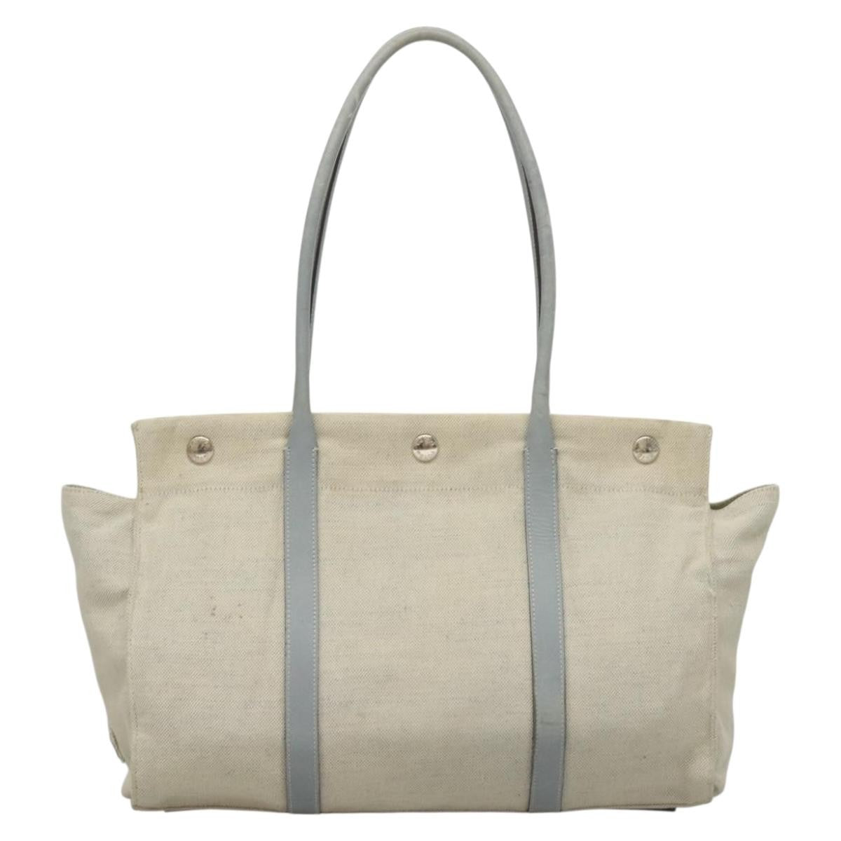 Prada PRADA Tote Bag Canvas Beige Silver Authentic 133386