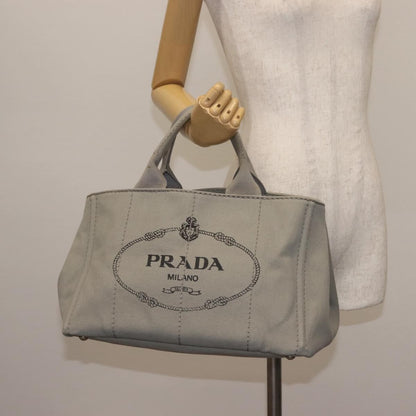 Prada PRADA Canapa MM Hand Bag Canvas Gray Silver Authentic hk3116