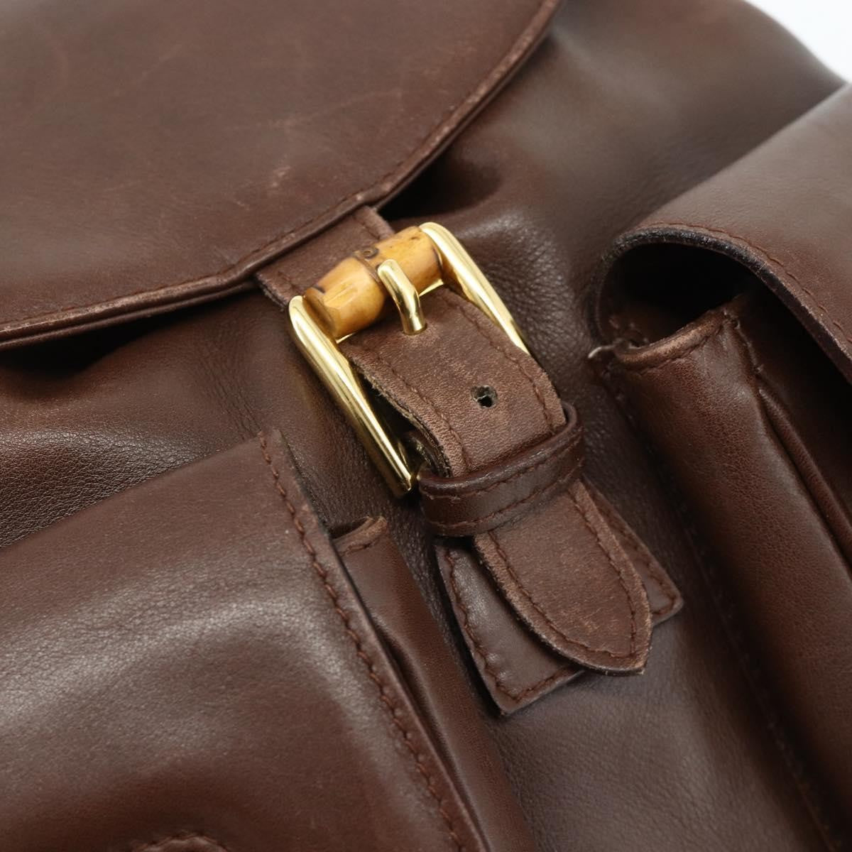 Gucci GUCCI Bamboo Backpack Leather Brown Gold 003 58 0016 Authentic 178057 Bag