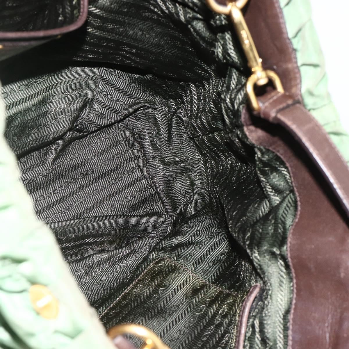 Prada PRADA Hand Bag Nylon 2way Green Gold Authentic YKZ1101