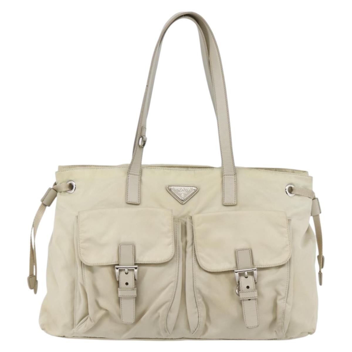 Prada PRADA Tote Bag Nylon Beige Silver Authentic mr1510