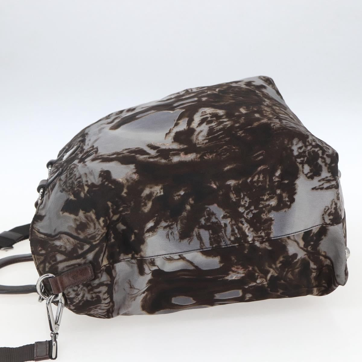 Prada PRADA Hand Bag Nylon 2way Brown Silver Authentic 163076