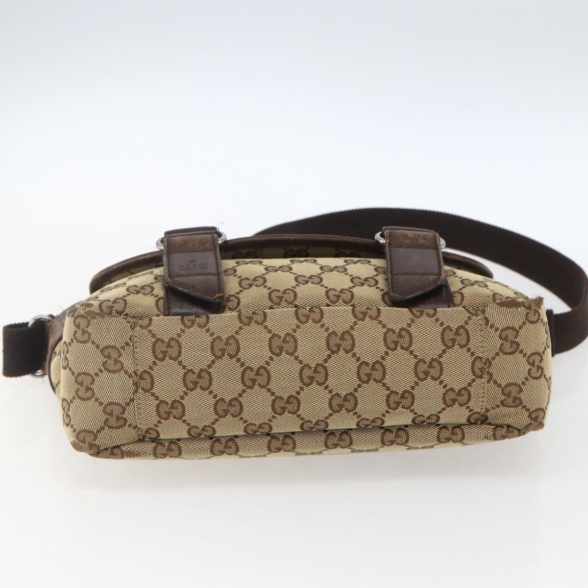 Gucci GUCCI GG Canvas Web Sherry Line Shoulder Bag Red Silver beige 145858 Authentic 166768