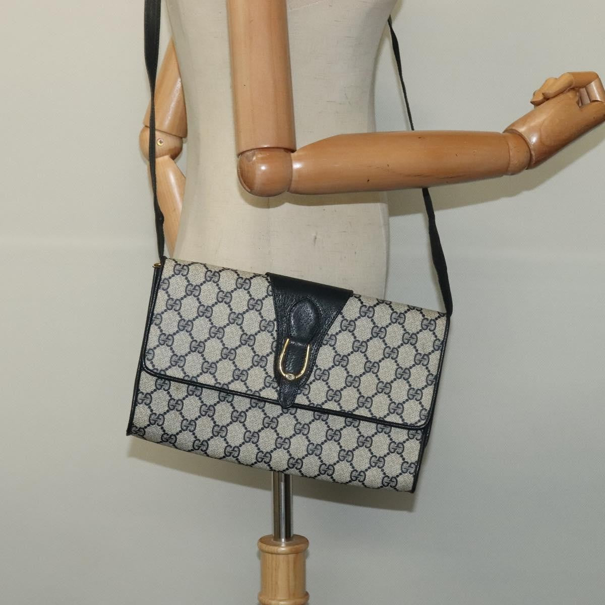 Gucci GUCCI GG Supreme Shoulder Bag PVC Navy Gold Authentic ep10523