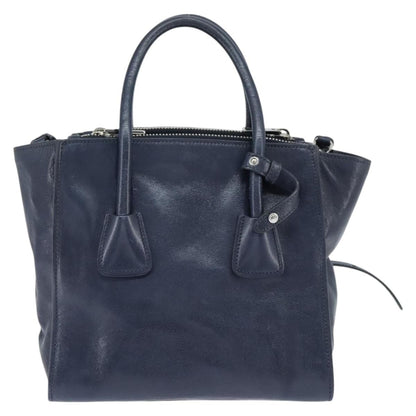 Prada PRADA Hand Bag Leather 2way Navy Gold Authentic BA7315