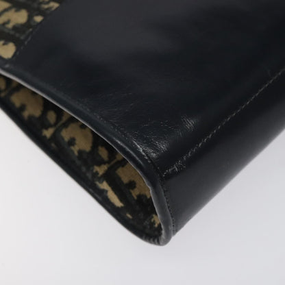 Dior Christian Dior Trotter Canvas Hand Bag Navy Gold Authentic MX415